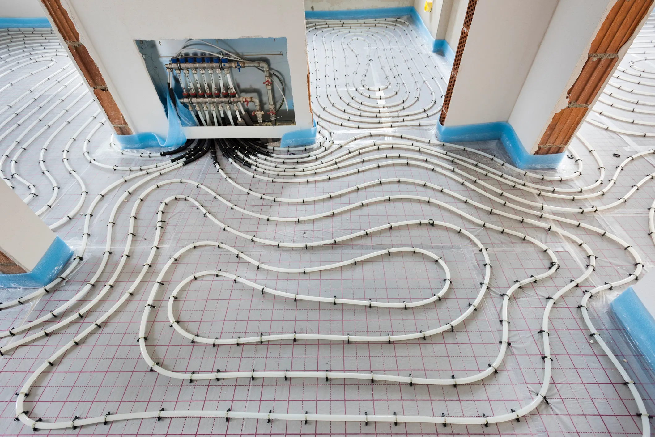 Radiant heated floor being installed