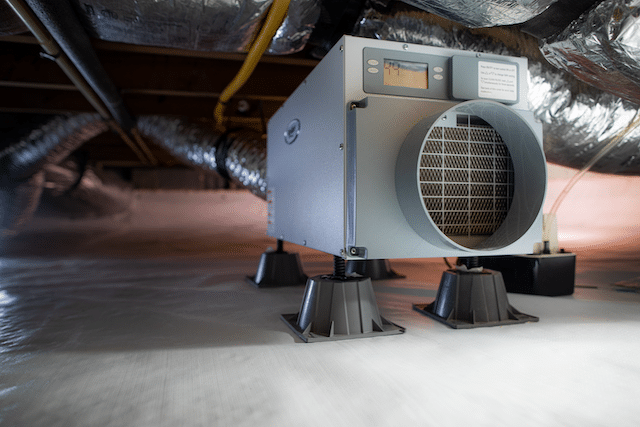 Dehumidifier running in a basement