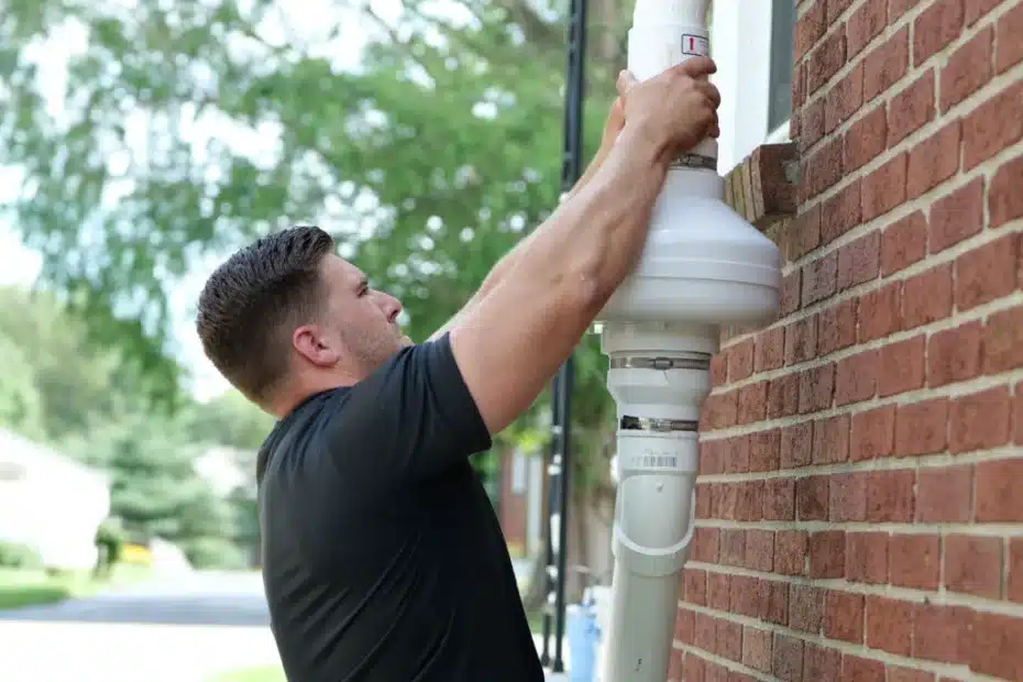 Radon mitigation system installed in a basement